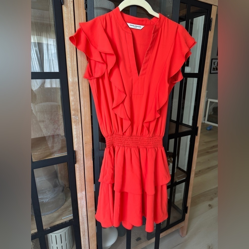 Amanda Uprichard Barreta dress serrano smock splice short sleeve ruffle tiered - Picture 2 of 11